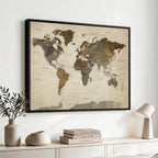 Vintage World Map Canvas Wall Art | Framed Antique Style Travel Map