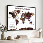Custom Push Pin World Map Wall Art Canvas Print | Personalized Travel Map