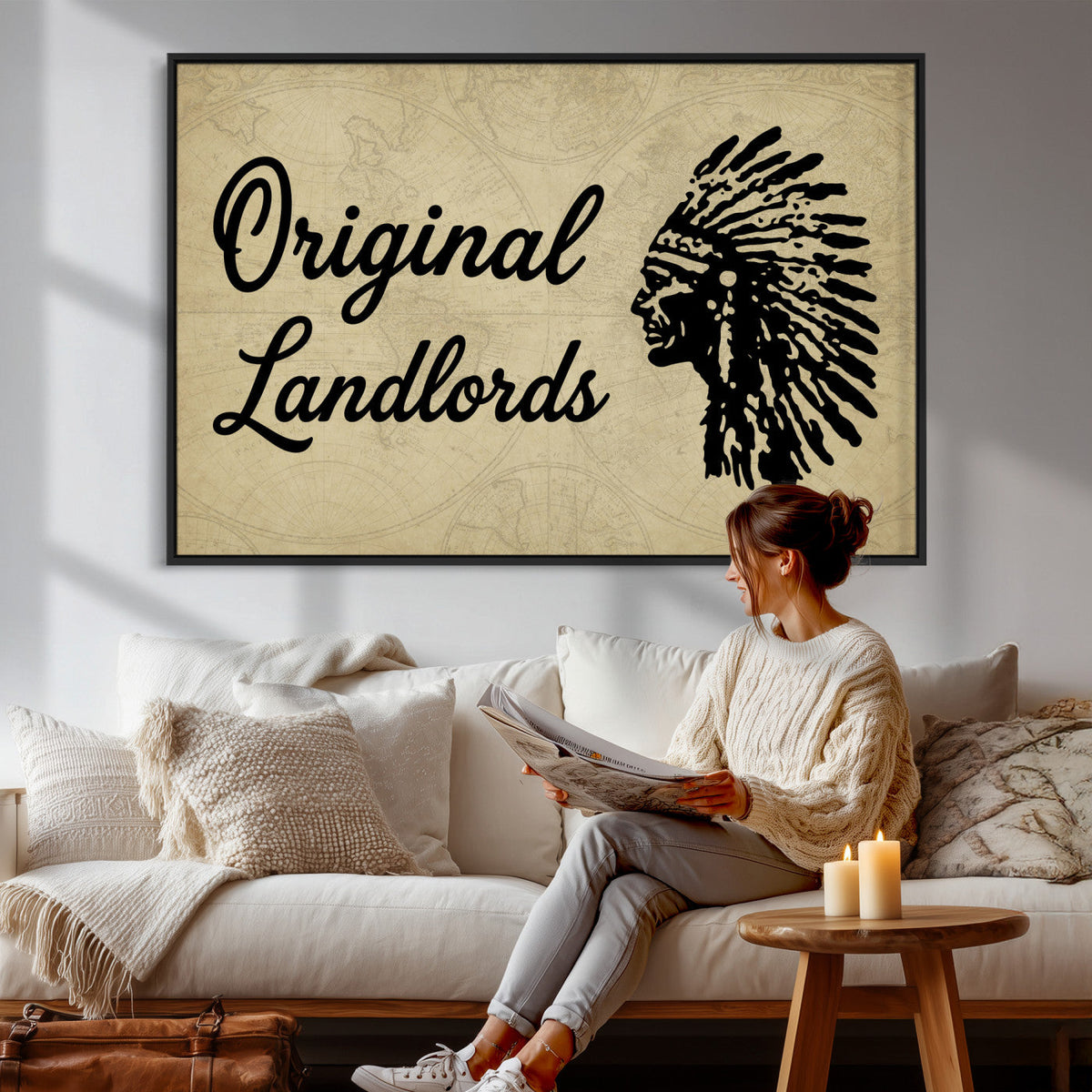 Original Landlords Wall Art Canvas Print, Native American Silhouette Artwork