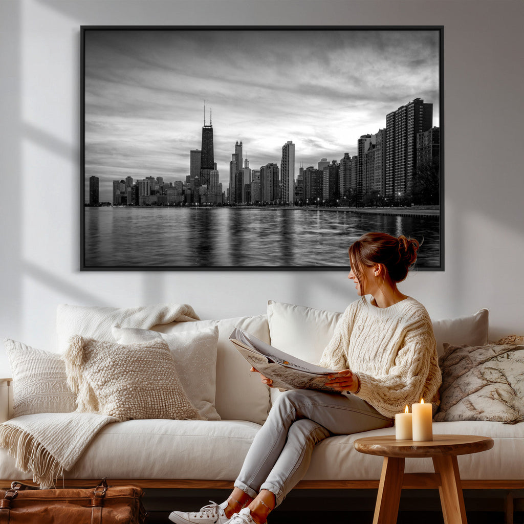 Chicago Wall Art Canvas Print, Chicago City Downtown Night Cityscape