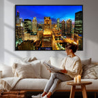 Chicago Wall Art Canvas Print - Chicago City Downtown Night Cityscape