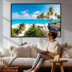 Tropical Beach Wall Art Canvas Print, Palm Tree Ocean Landscape Photography