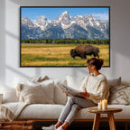 Bison in Mountain Landscape Wall Art Canvas Print, Western Decor