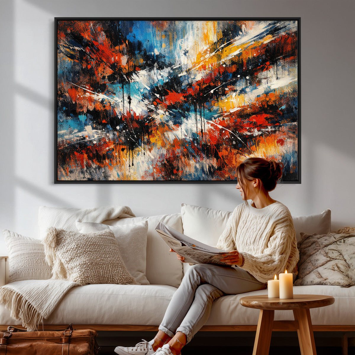 Lyrical Abstract Wall Art Canvas Print, Orange Blue Abstract