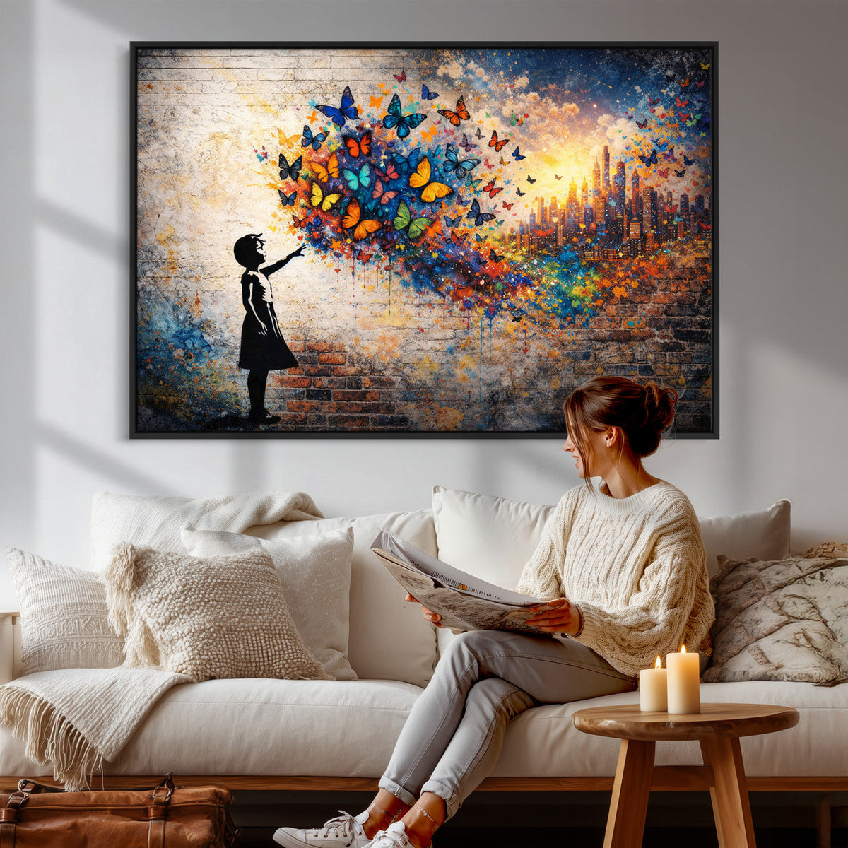 Banksy Girl Wall Art Canvas Print for Living Room Decor