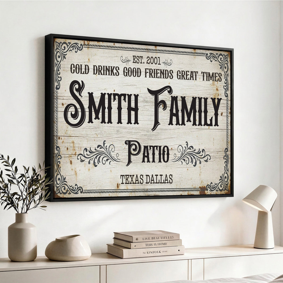 Custom Family Patio Sign Canvas, Personalized Rustic Backyard Decor