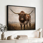 Texas Longhorn Wall Art Canvas Print | Brown Horned Bull Rustic Western Decor
