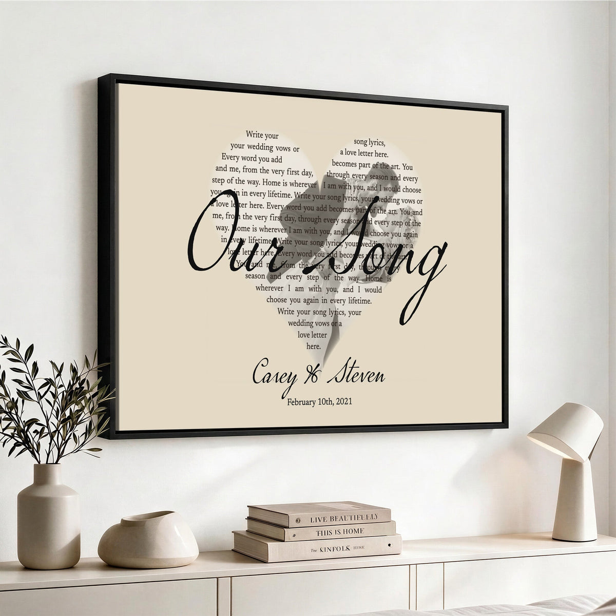 Lyrics Heart Canvas Print, Personalized Song Lyrics and Photo Wall Art