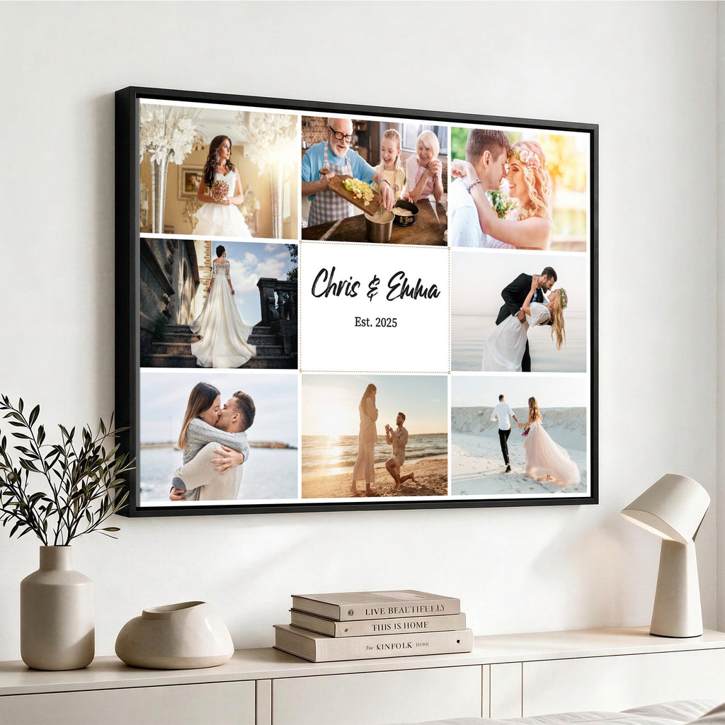 Custom Framed Photo Canvas, Personalized Family Picture Collage Print
