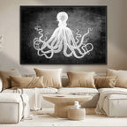 Black White Octopus Wall Art Canvas Print