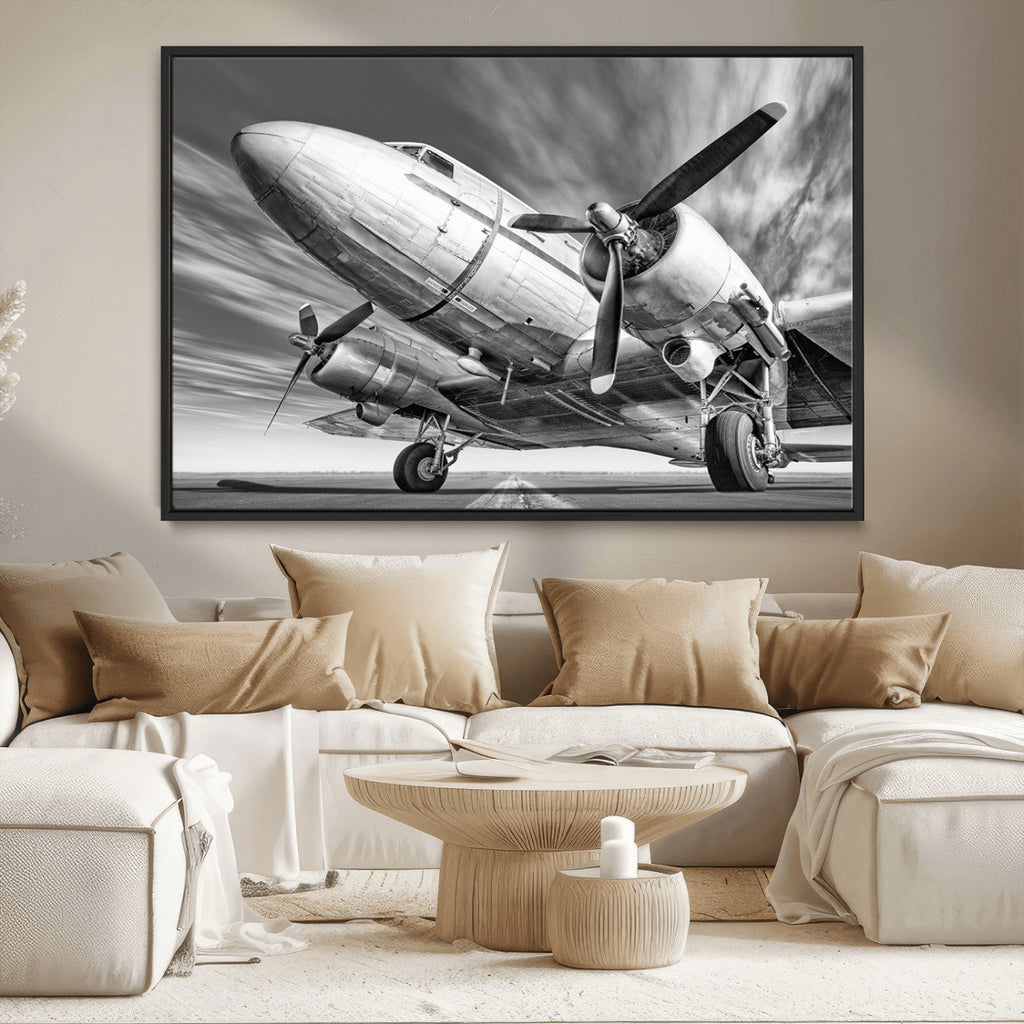 Vintage Airplane on Runway Canvas Print