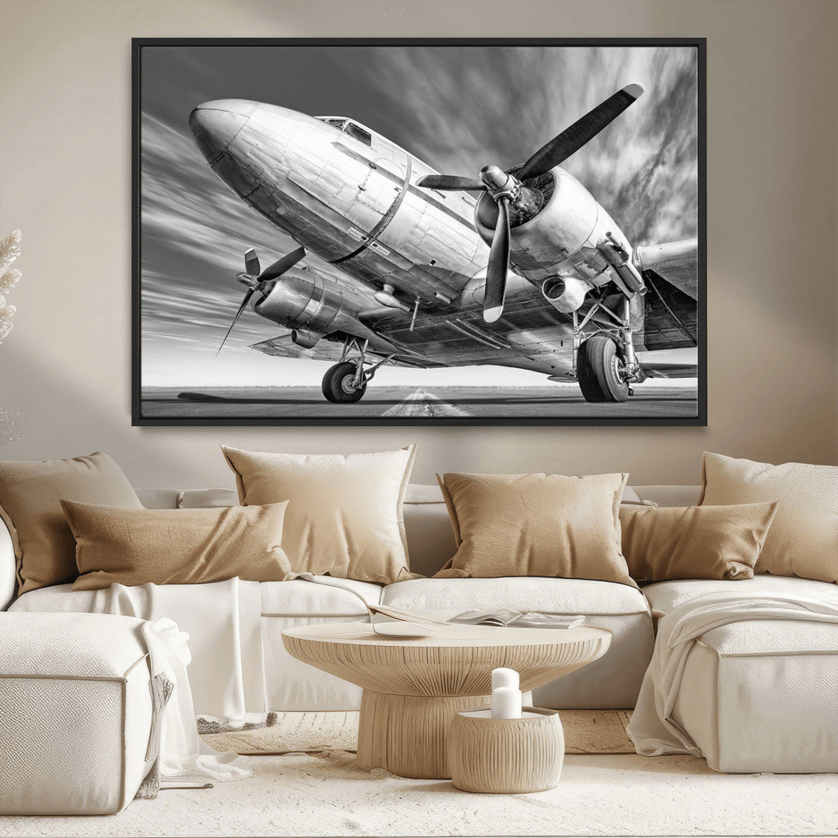Vintage Airplane on Runway Canvas Print