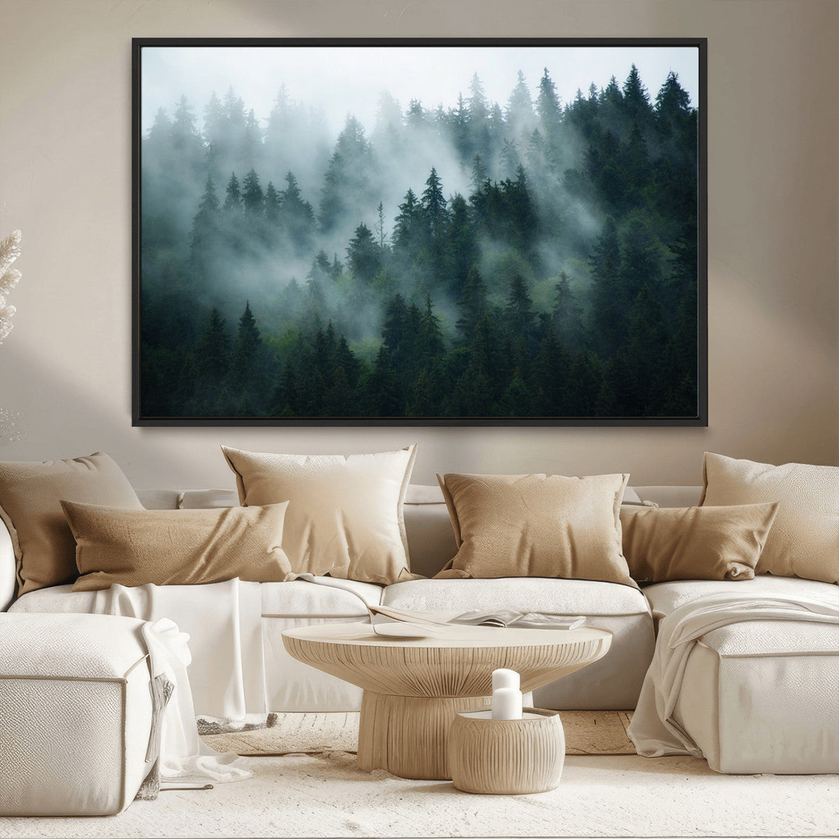 Misty Forest Wall Art | Serene Green Landscape Canvas Print