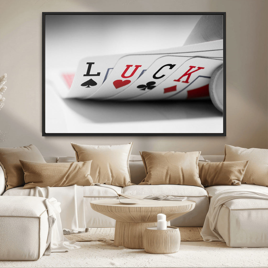 Framed Lucky Poker Cards Canvas | Modern Triptych Wall Art for Game Rooms