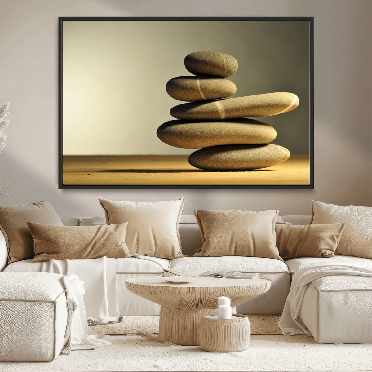 Fluvial Zen Stones Canvas Wall Art Print