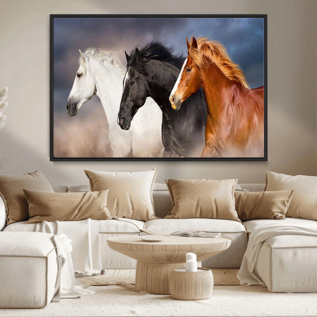 Animal Wall Art Three Horses Farmhouse Art Canvas Print