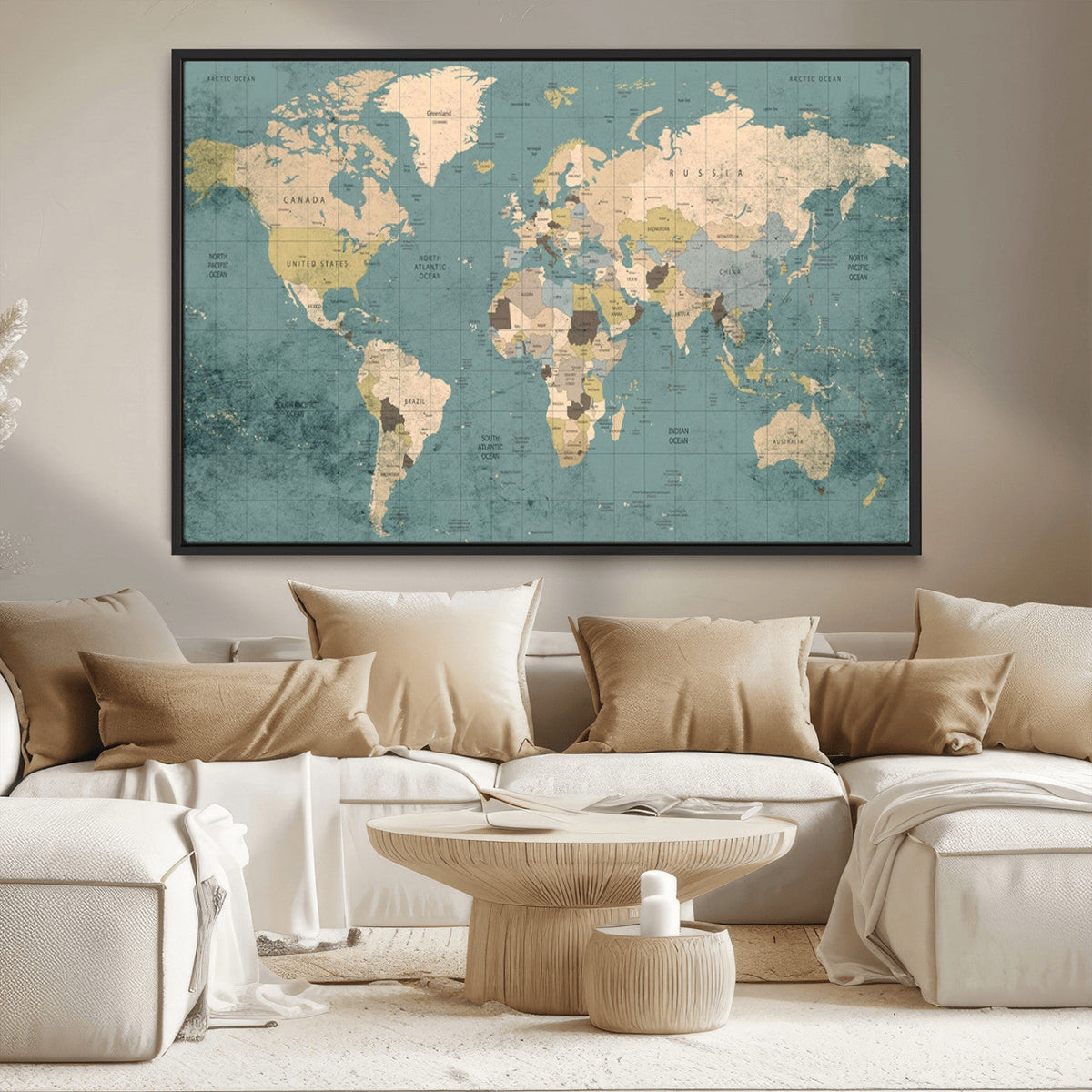 Classic World Map Canvas Print | Framed Vintage Map Wall Art