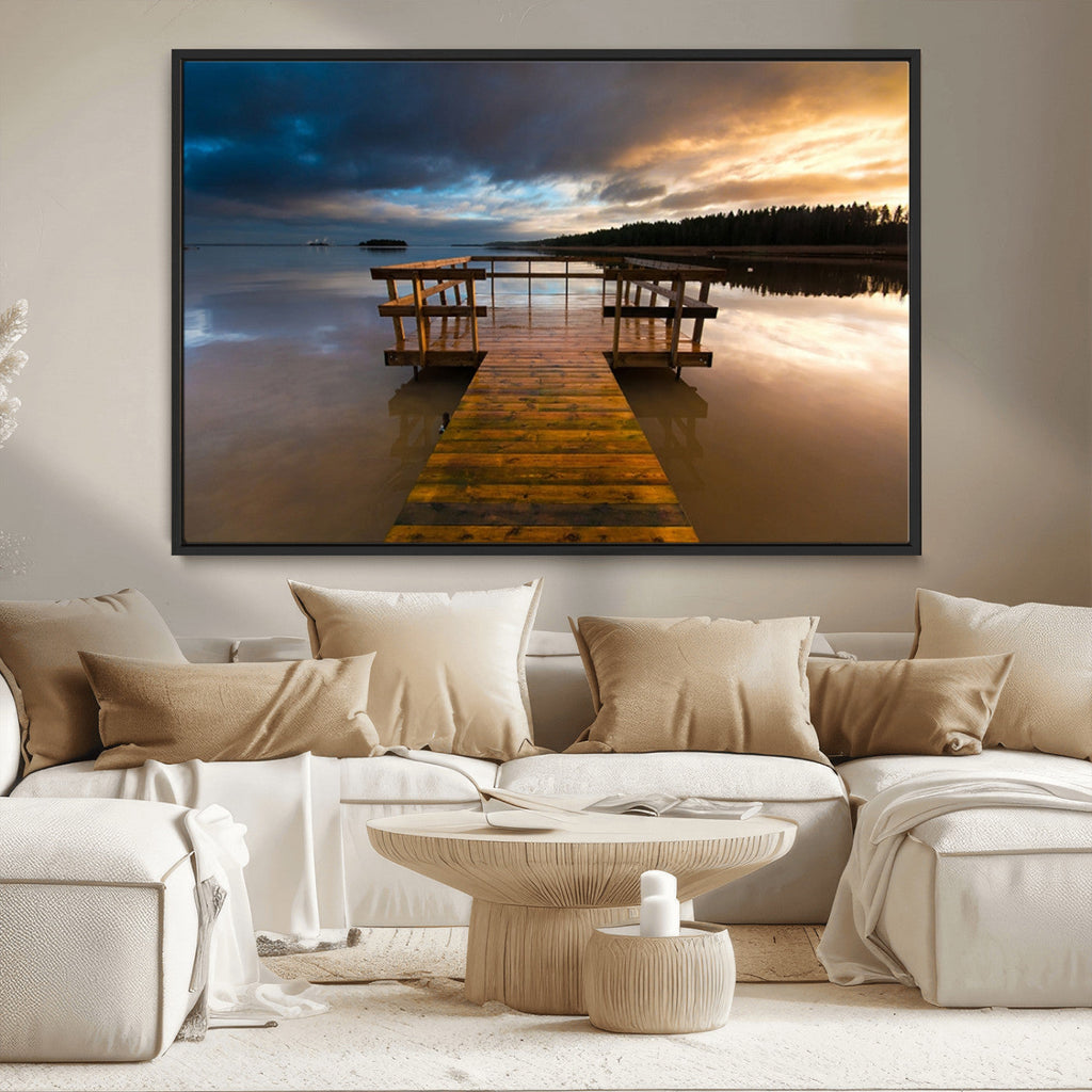 Serene Lake Pier at Sunset Canvas Print | Landscape Wall Art | Ready to Hang