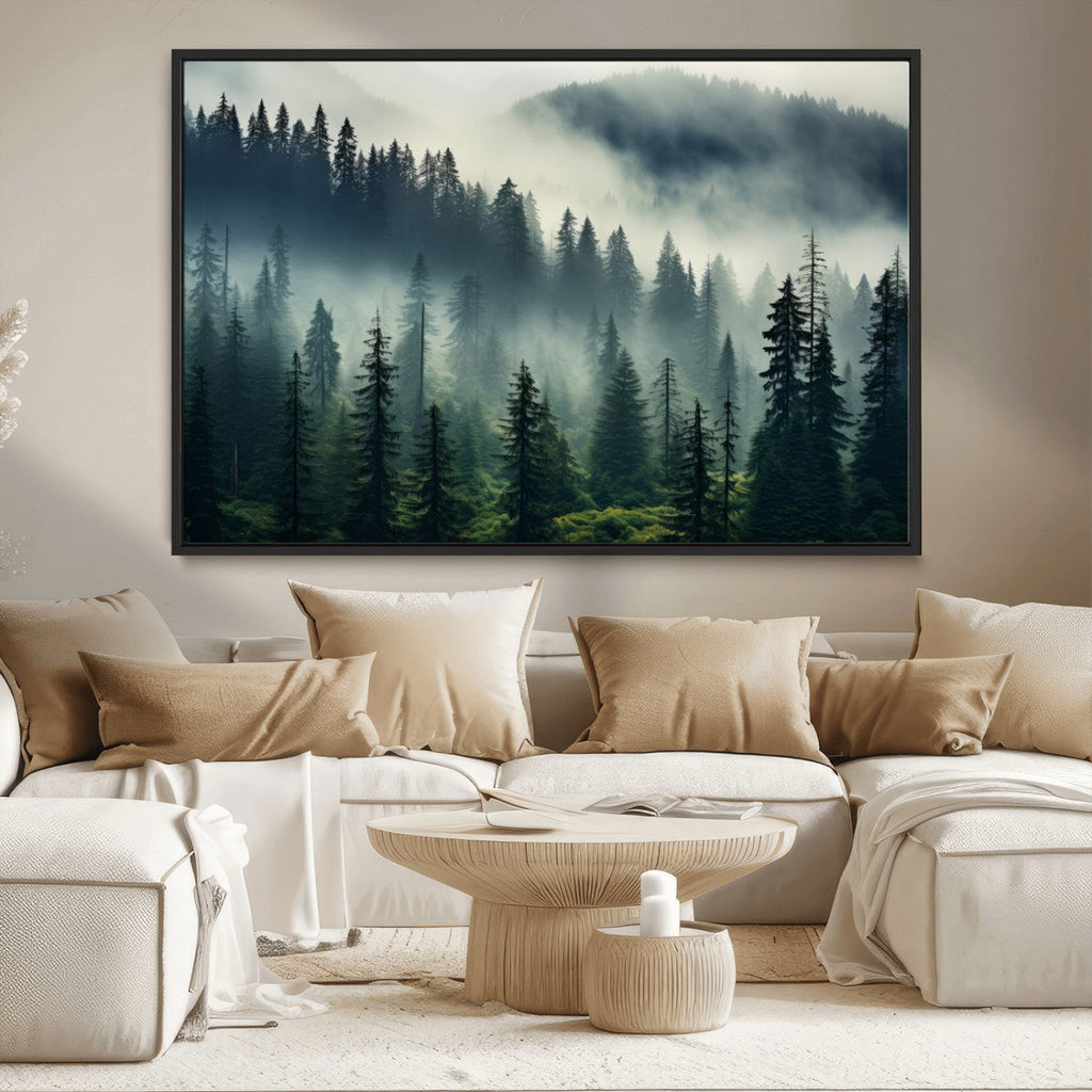 Captivating Misty Forest Wall Art, Foggy and Serene Atmosphere Canvas Print