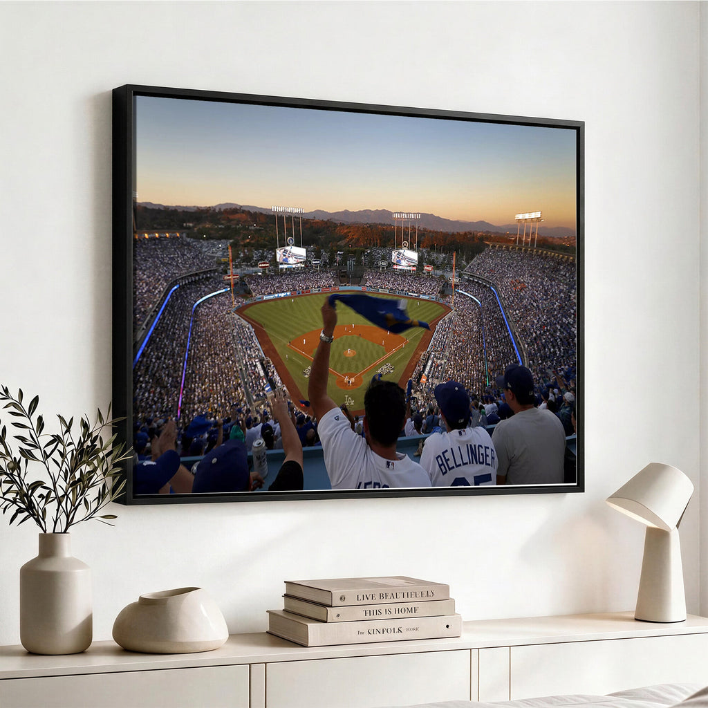 Dodger Stadium Sunset Game Triple Canvas Wall Art, Los Angeles Dodgers MLB Match