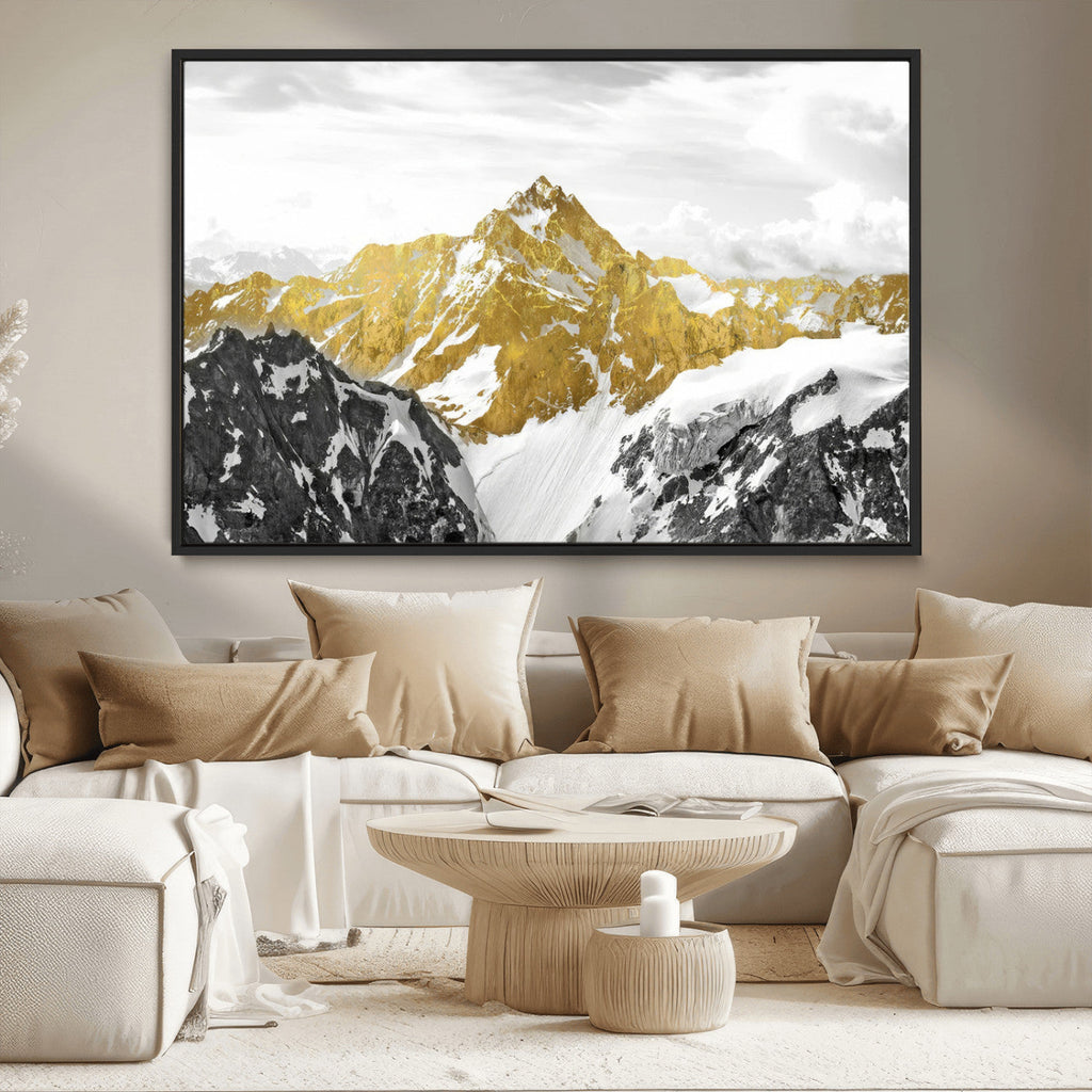 Gold Abstract Mountains Wall Art Print on Canvas, Nature Wall Art Print