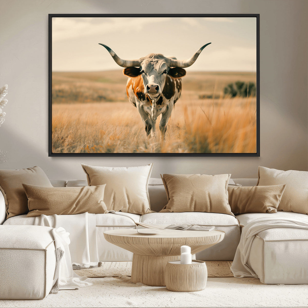 Texas Cow Wall Art Canvas Print for Farm House Wall Decor