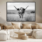 Texas Cow Longhorn Wall Art Canvas Print for Farm House Wall Art, Framed and Ready to Hang