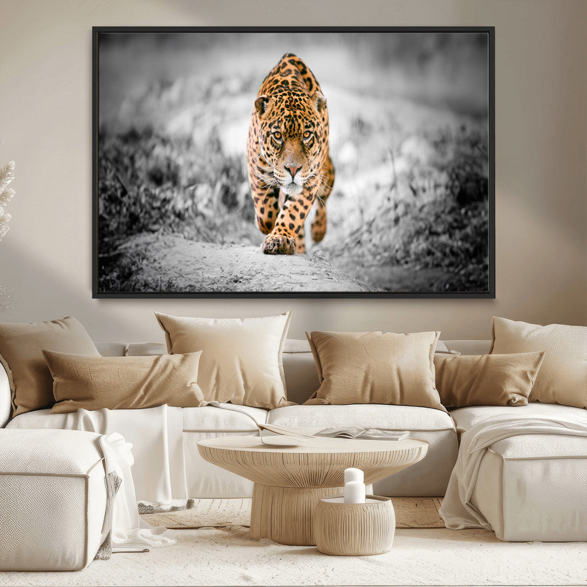 Jaguar Wall Art Canvas Print, Majestic Big Cat in Focused Pursuit