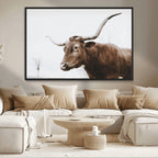 Rustic Bull Wall Art Canvas Print, Modern Longhorn Farmhouse Animal Decor