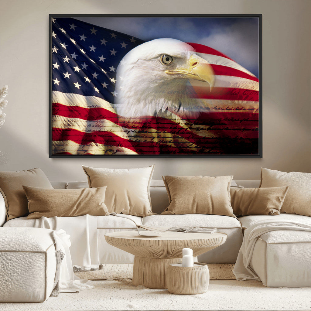 American Flag Eagle Symbol Wall Art Canvas Print, Patriotic American Flag Eagle Wall Art