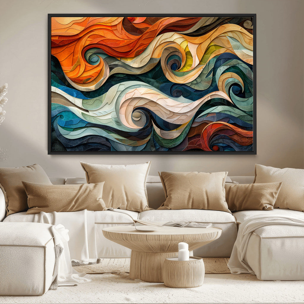 Abstract Wave Wall Art, Ready to Hang Framed Canvas Print | Extra Large 3 Piece Canvas Wall Art