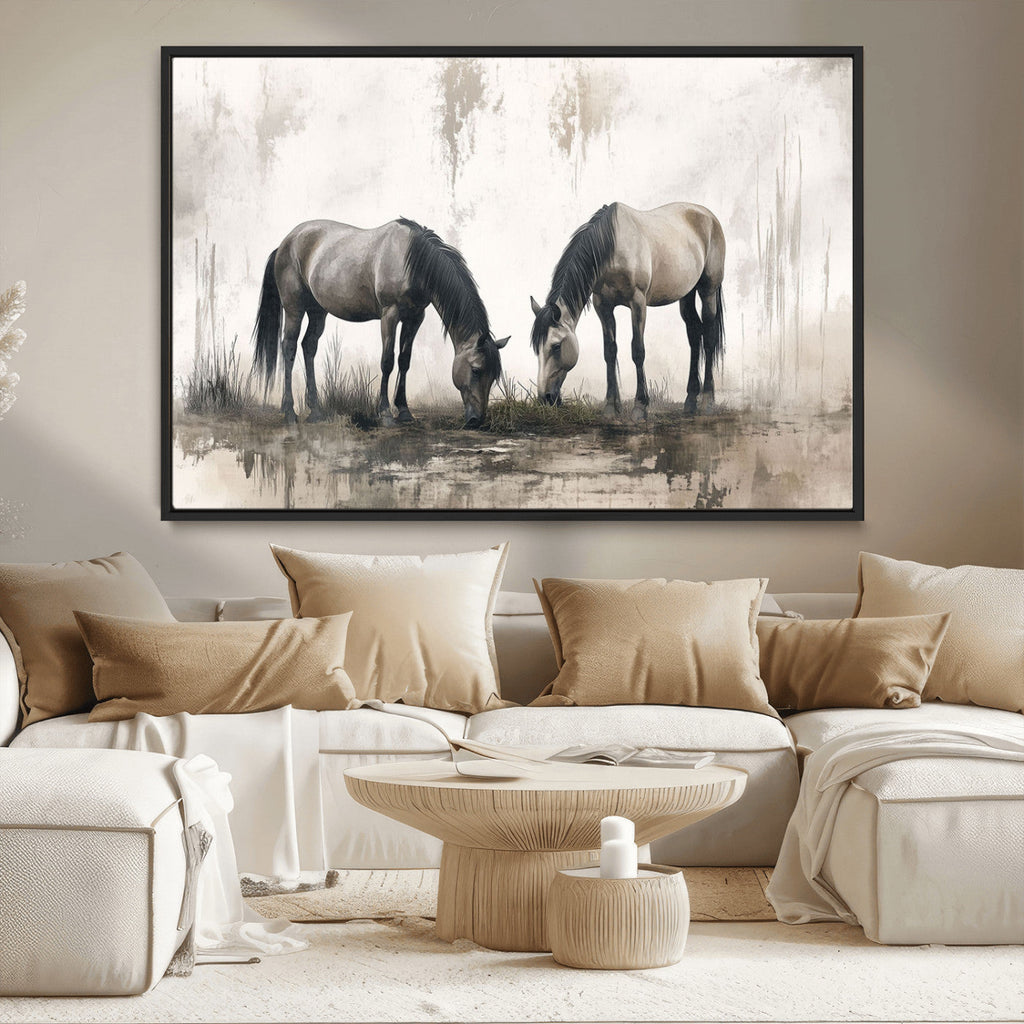 Chinese Ink Style Vintage Horses Wall Art Canvas Print
