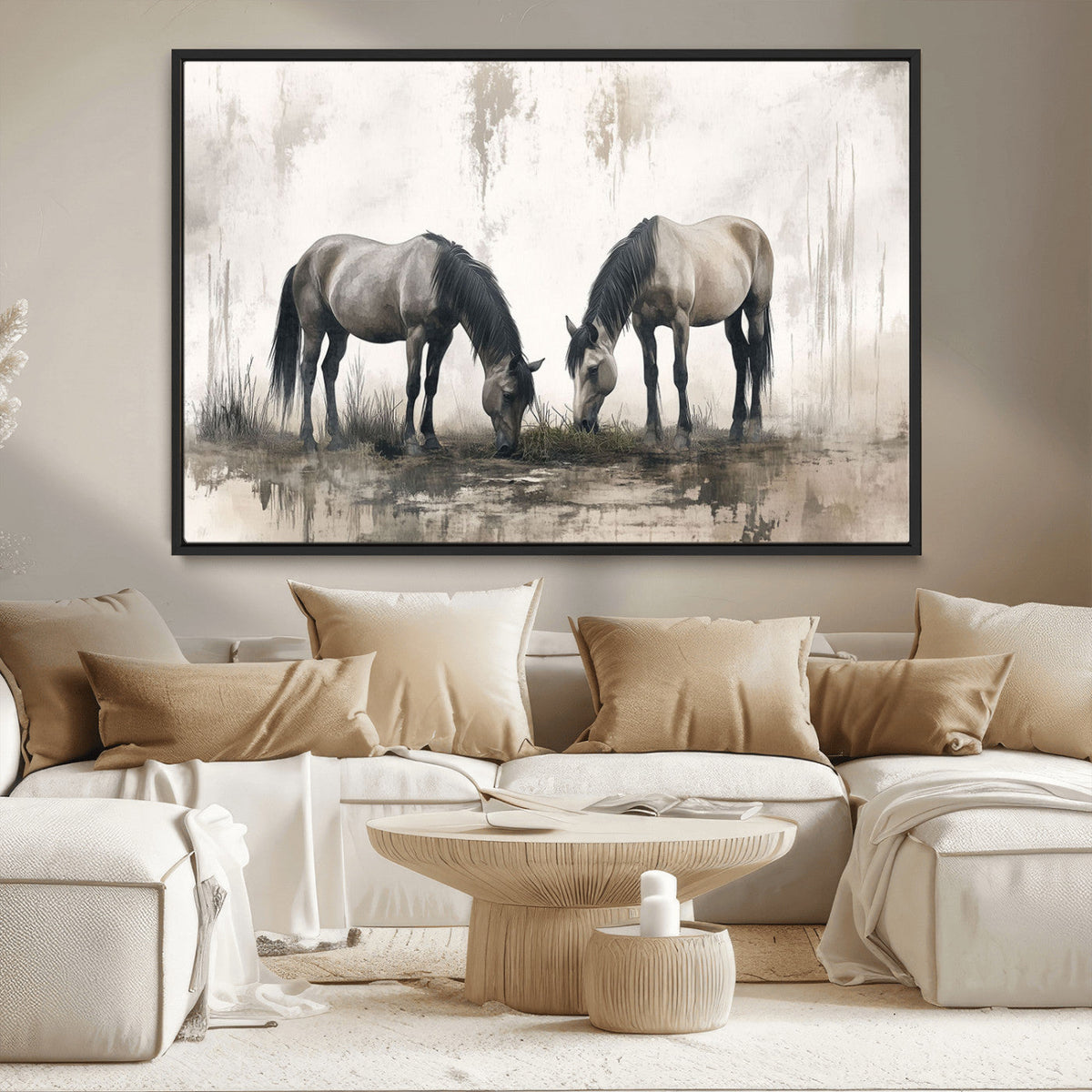 Chinese Ink Style Vintage Horses Wall Art Canvas Print