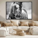 Black and White Horse Winter Wall Art, Ready to Hang