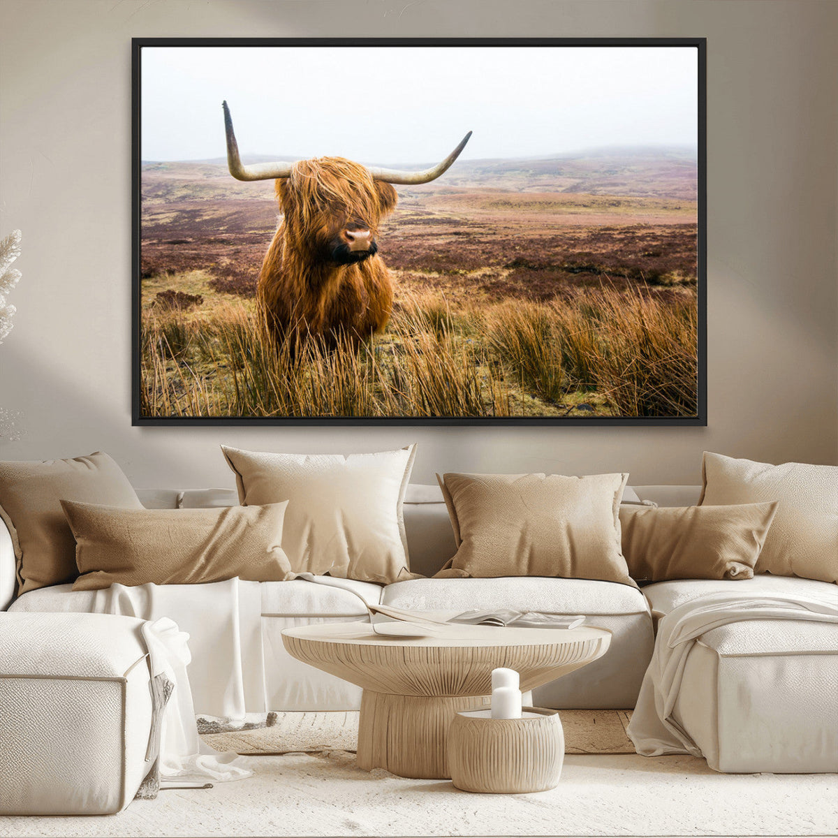Scottish Highland Cow Canvas Wall Art, Rustic Farmhouse Decor