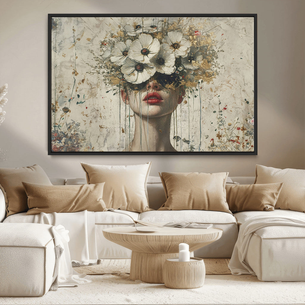 Abstract Floral Women Pastel Wall Art Canvas Print