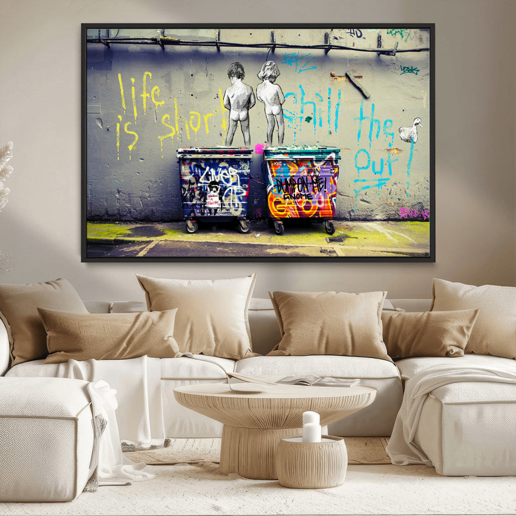 Banksy Life is Short Wall Art, Iconic Graffiti Street Art Canvas Print