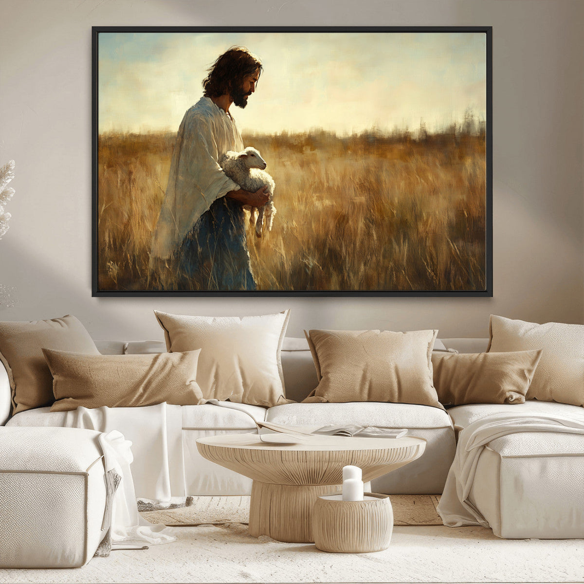 Jesus the Good Shepherd Wall Art Canvas Print, Inspirational Christian Religious Print for Prayer Room