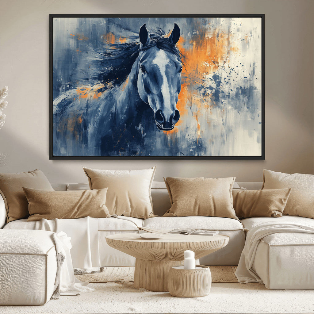 Abstract Blue Horse Wall Art Print Canvas | Western Horse Wall Art for Farmhouse Decor