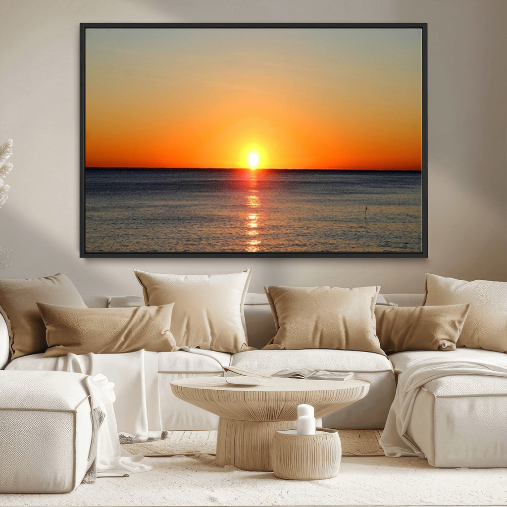 Golden Horizon Sunset Over Ocean Wall Art Canvas Print | Tropical Beach Canvas