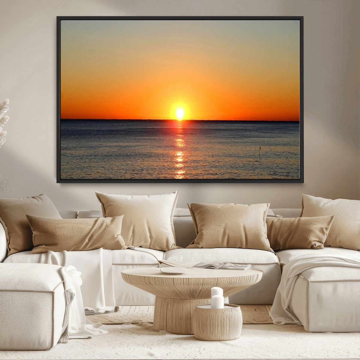 Golden Horizon Sunset Over Ocean Wall Art Canvas Print | Tropical Beach Canvas