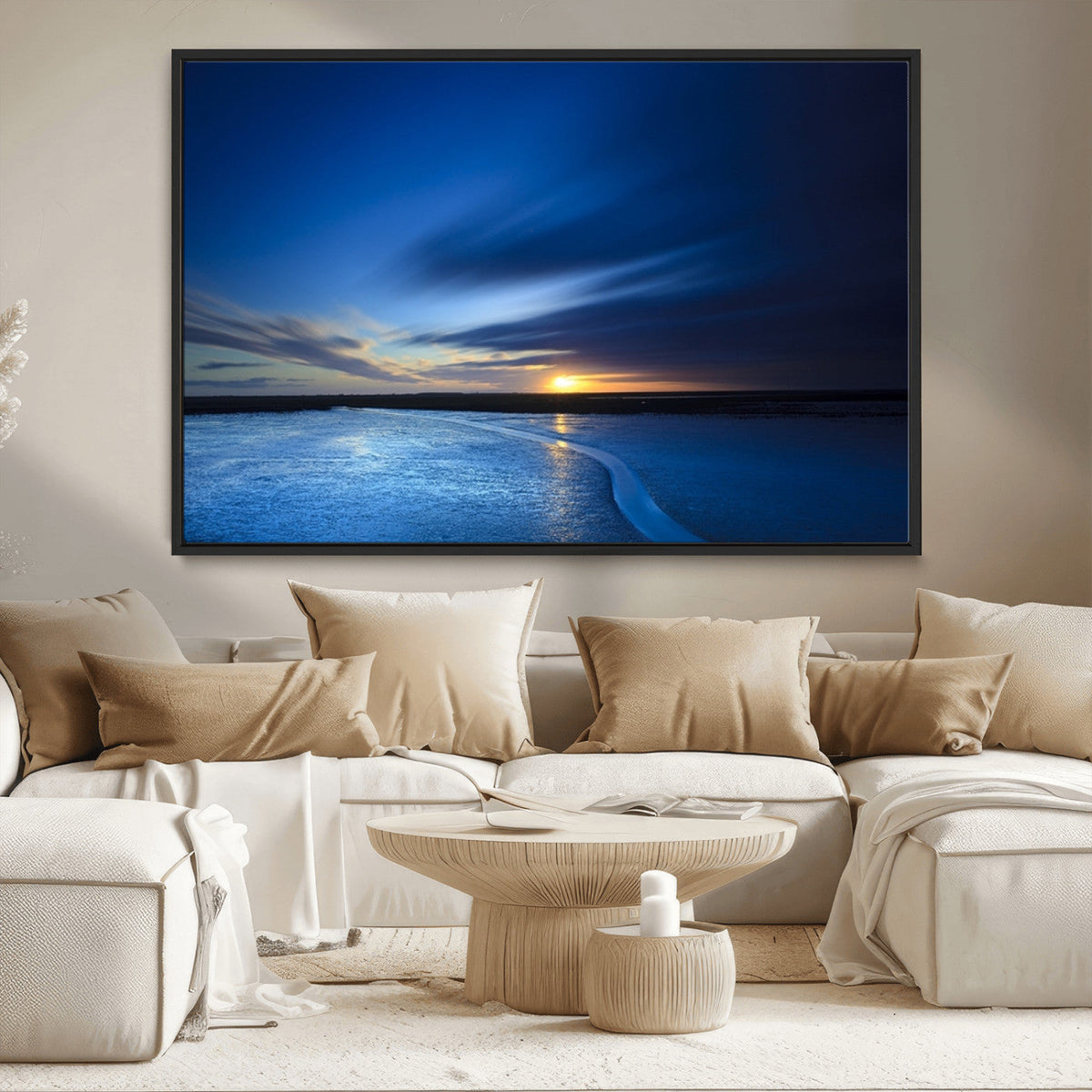 Blue Sunset Ocean Canvas Wall Art Print | Serene Coastal Horizon
