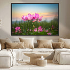 Pink Flower on the Mountain Canvas Print, Framed Pink Flower Canvas Wall Art