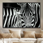 Zebra Wall Art | Zebra Close Up Canvas Print | Framed Black and White Wildlife