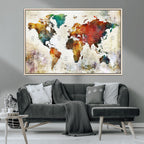 Watercolor World Map Canvas Print | Framed Travel Map Wall Art for Couples
