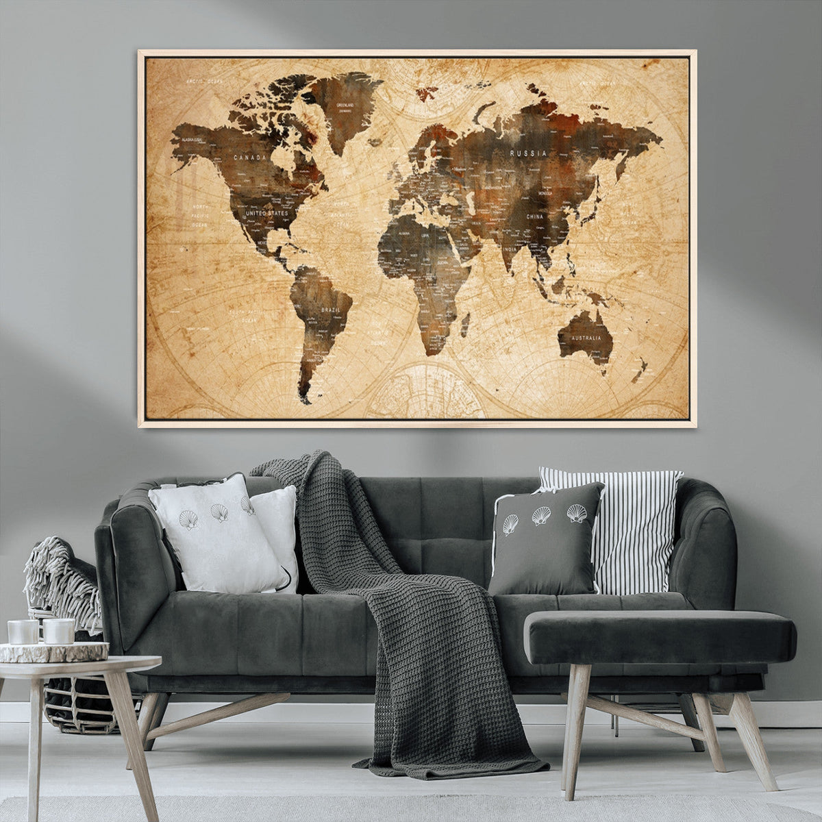 Push Pin World Map Canvas Print | Framed Travel Tracker Wall Art
