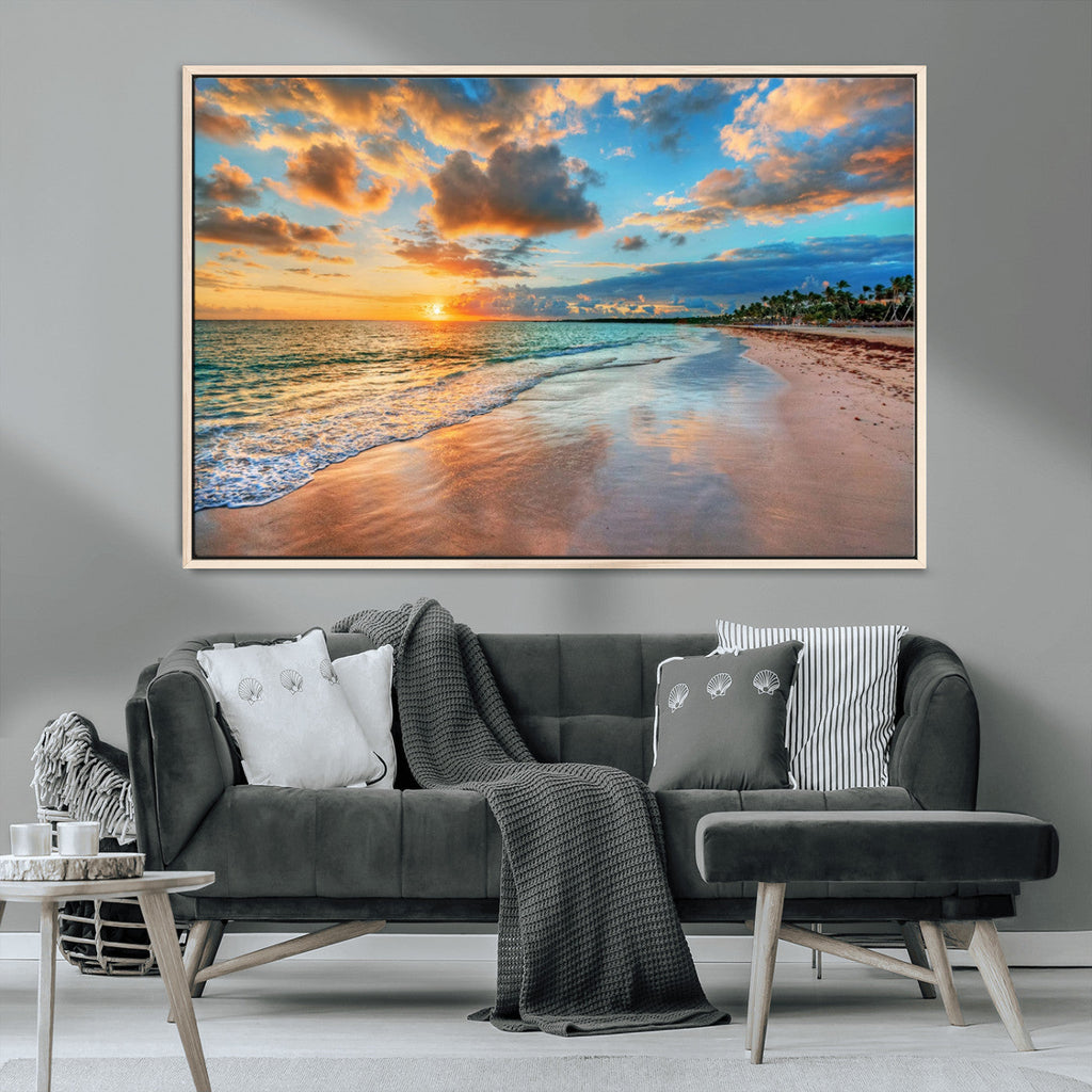 Sunset Beach Canvas Wall Art | Tropical Triptych Seascape Print