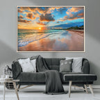 Sunset Beach Canvas Wall Art | Tropical Triptych Seascape Print
