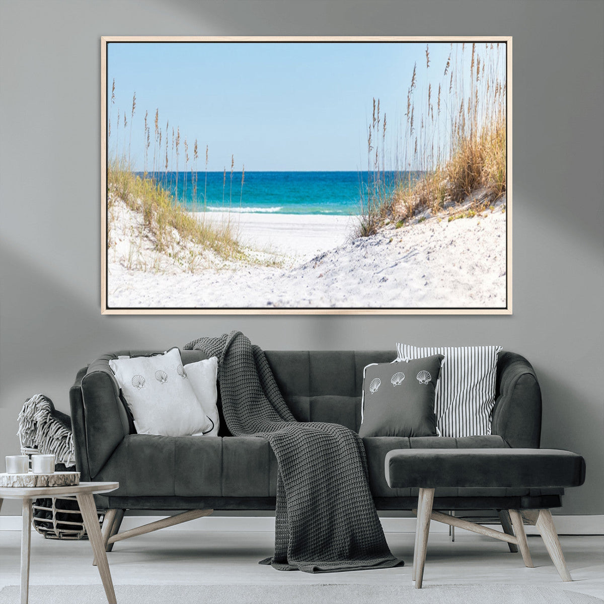 Serene Coastal Dune Path with Ocean View, 3-Panel Beach Canvas Wall Art
