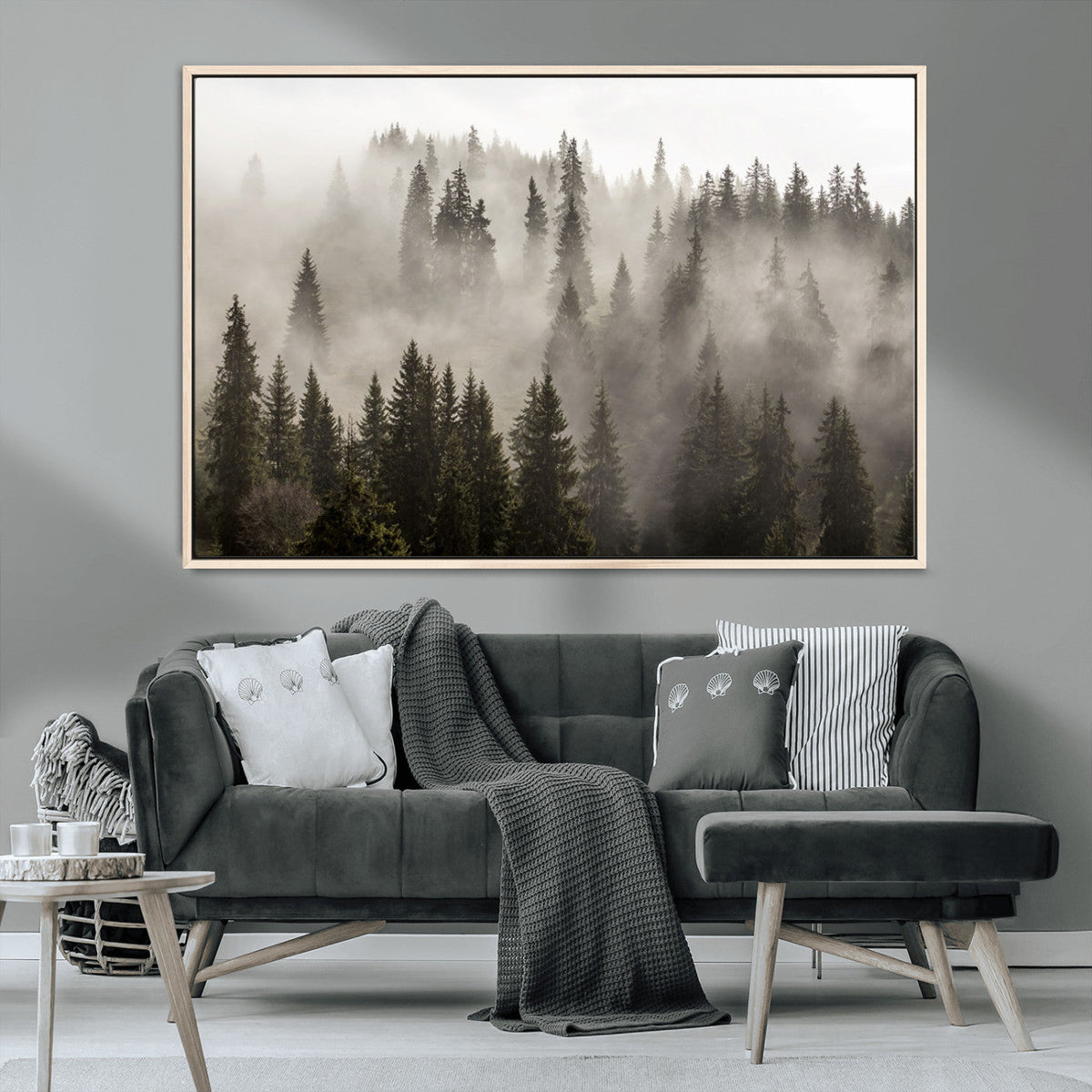 Foggy Mountain Wall Art | 3-Panel Foggy Forest and Mountain Landscape Canvas Print
